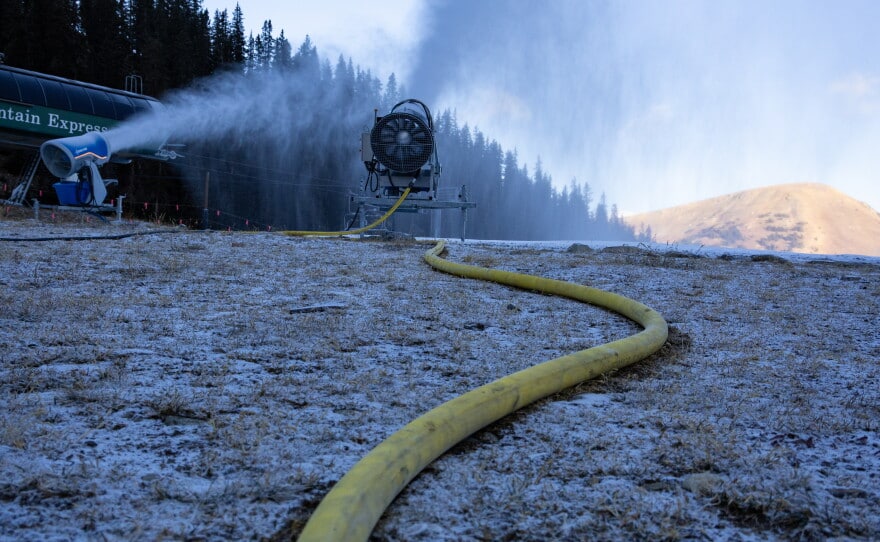 Snowmaking guns running before a Colorado ski resort opening day